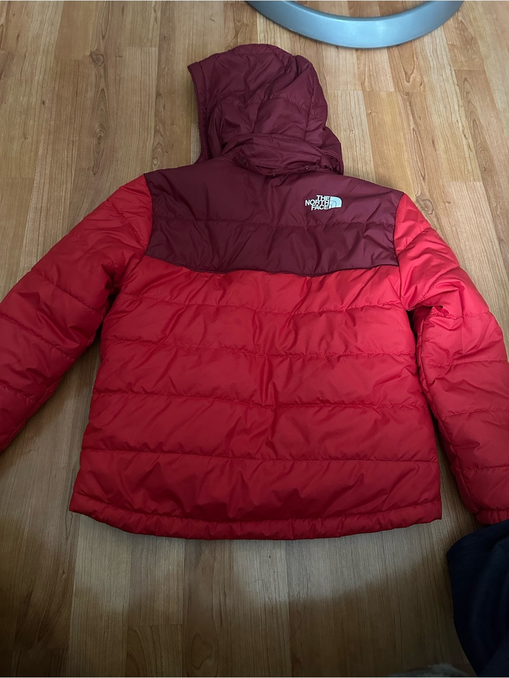 The North Face Kids Two-Tone Red Hooded Puffer Jacket